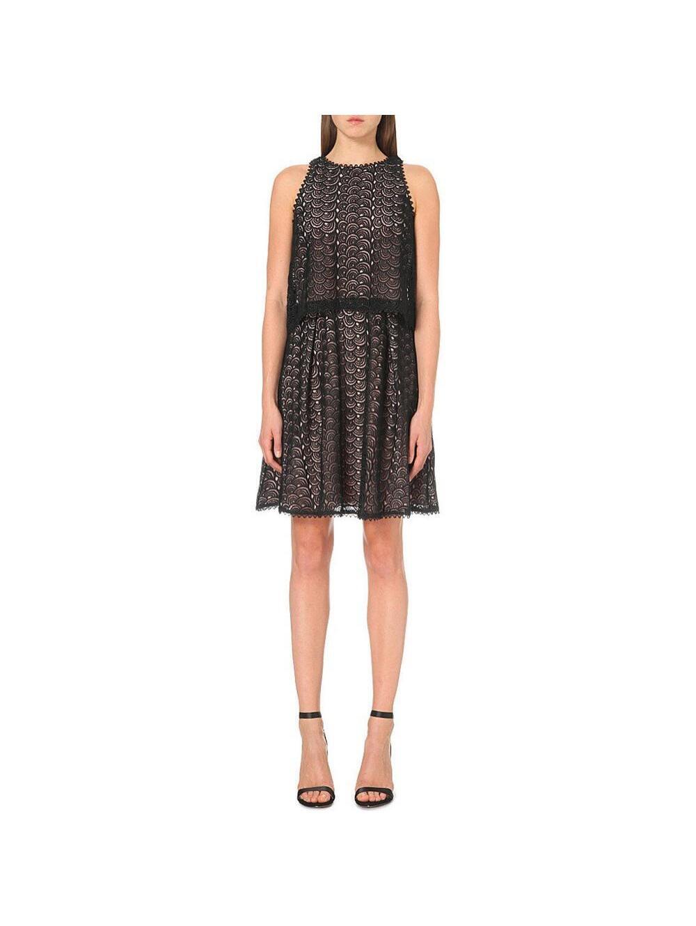 NEW Reiss Remi Layered Crochet Sleeveless Dress, size 0 EU 32, black pink